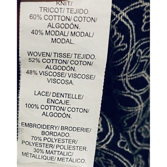 Lucky Brand Top Womens Large Black Metallic Embroidered Peasant Boho Whimsigoth - Picture 4 of 6